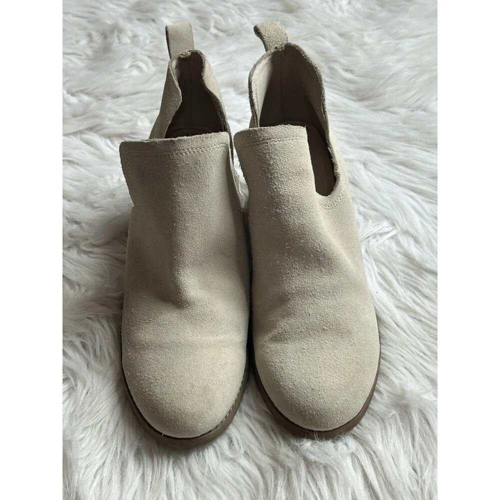 TOMS Women’s 8.5 Sand Beige Leather Wedge Ankle Booties Neutral Boho Career